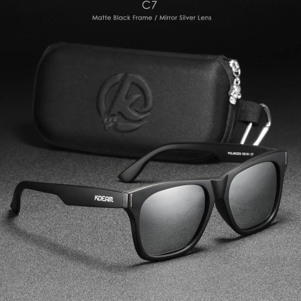 KDEAM 2021 New Square Polarized Solglasögon Herr Multi Color Coating Solglasögon Alla svarta nyanser Dragkedja ingår Kat.3 CE C7 Zipper Box