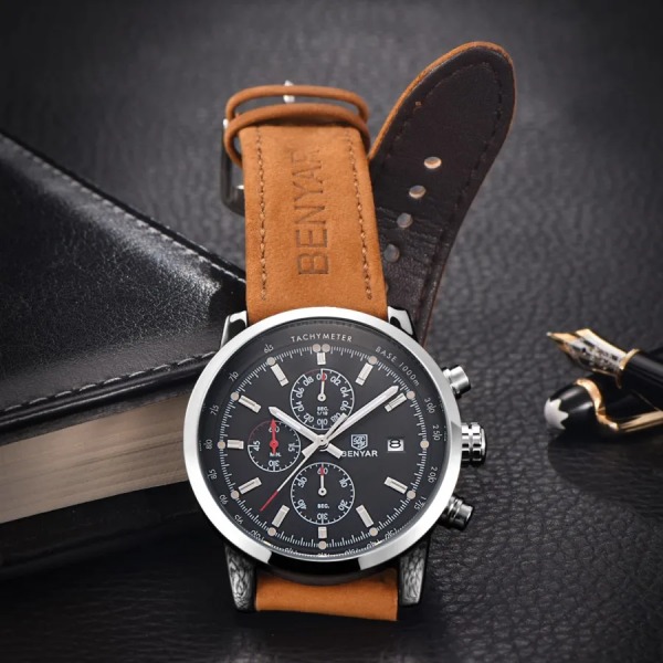 BENYAR Klockor Herr Lyxmärke Watch Mode Kronografklocka Reloj Hombre Watch Man Timme Relogio Masculino 2023 Silver white and box