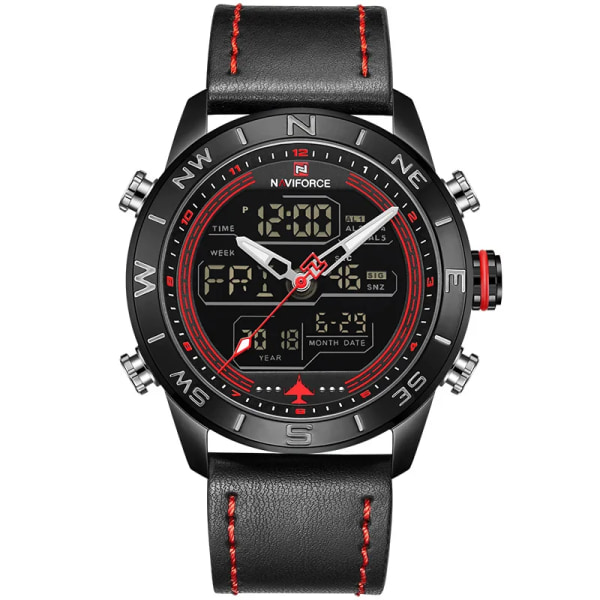 2019 Herrklockor Toppmärke NAVIFORCE Herrmode Watch Man Vattentät Quartz Digital LED-klocka Herr Militärarmbandsur Black Red