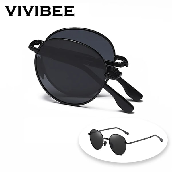 VIVIBEE 2023 Trending fyrkantiga svarta hopfällbara polariserade solglasögon kvinnor Ljus spegel Blå vikbara solglasögon Titanlegering solglasögon 4 Gold Sakura with soft bag