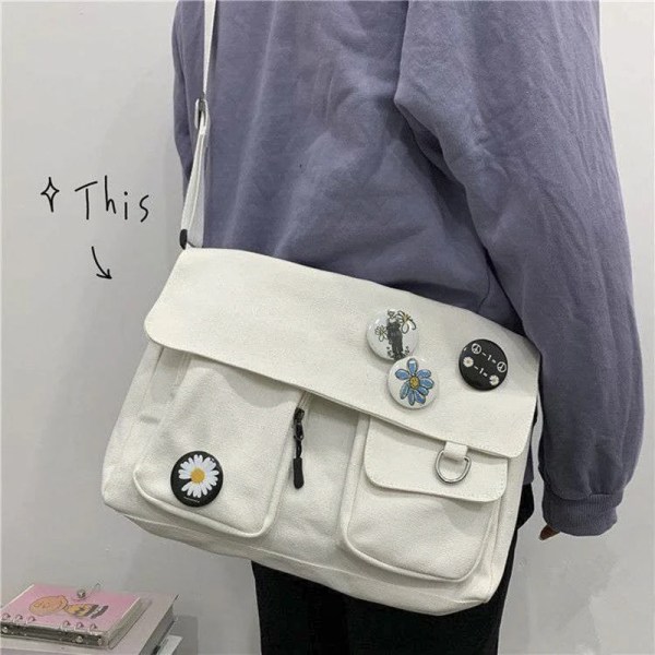 Axelväska för kvinnor Handväska med stor kapacitet Enkelt mode Solid Casual Canvas Skola Crossbody Messenger-väskor för kvinnor Black frog 26x33x7cm