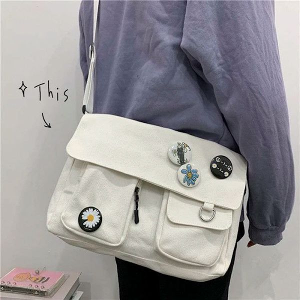 Axelväska för kvinnor Handväska med stor kapacitet Enkelt mode Solid Casual Canvas Skola Crossbody Messenger-väskor för kvinnor Black panda 26x33x7cm