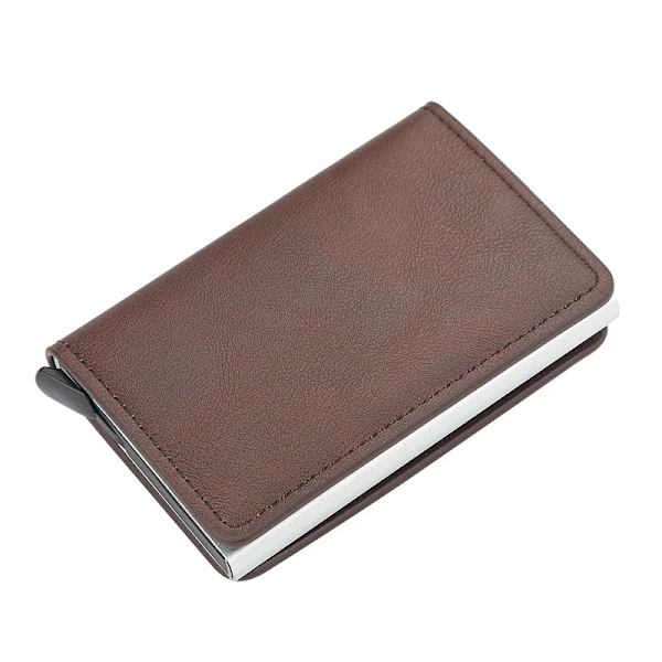 Smal aluminiumplånbok med elasticitet på baksidan ID Kreditkortshållare Mini RFID-plånbok Automatisk pop up case brown B style