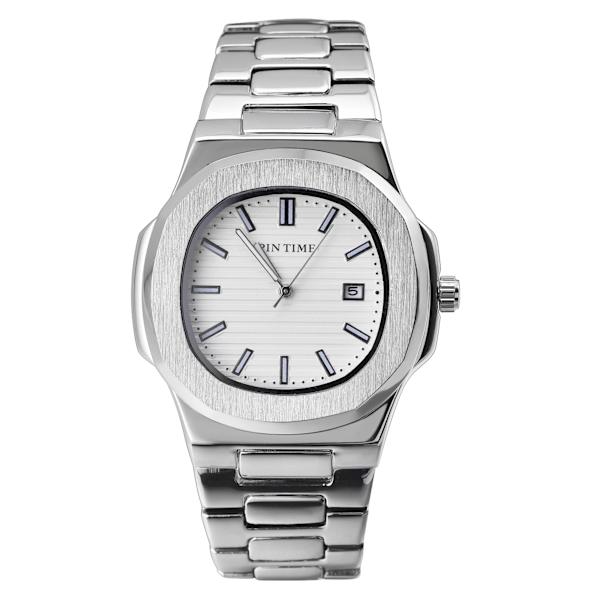 PINTIME Nytt mode för män Casual PP watch Frostat case Quartz Urtavla Klockor Lyxdesign Män Sport Armbandsur Present med låda silver