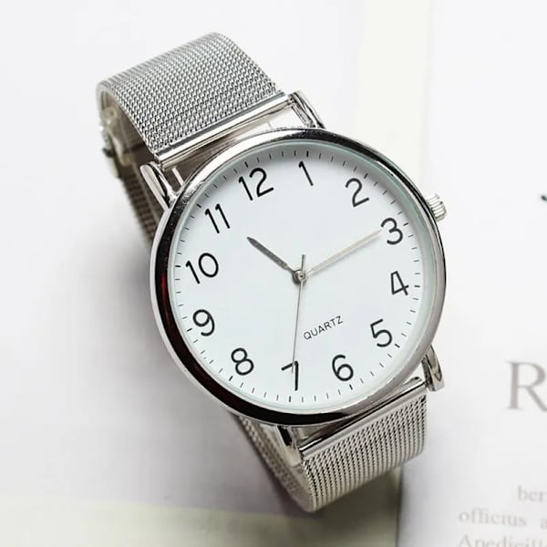 Mode Watch Quartz Steel Mesh Band Enkelt arabiskt nummer Studentklockor Damklocka Reloj Mujer Silver
