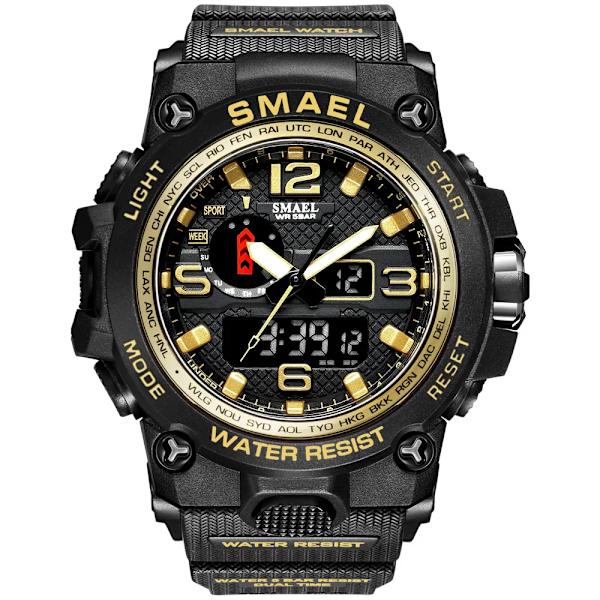 SMAEL Dual Display Digital LED Watch Pointer Typ Quartz Elektriska klockor Relogio Masculino Uomo Sportklocka 1545 GOLD