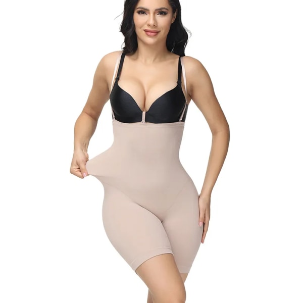 Sömlös elastisk kroppsformning Höftlyftande formbyxor Damunderkläder Korsett med hög midja Shapewear Apricot L