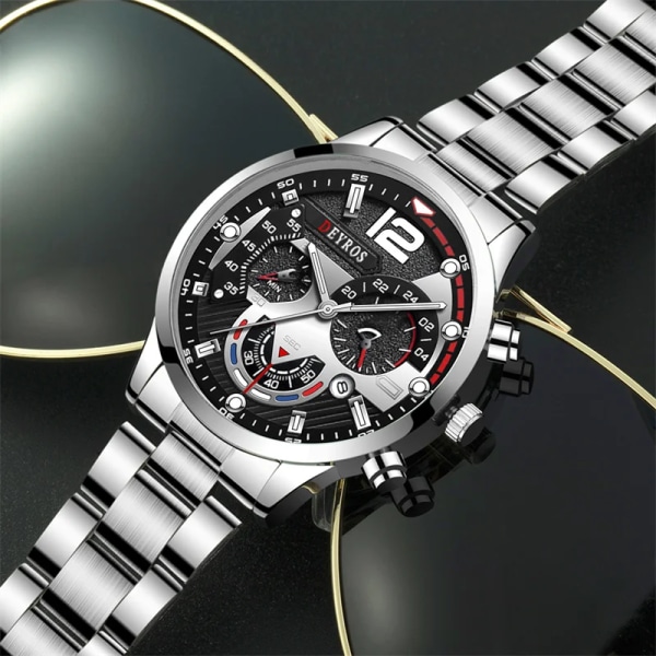 Lyx herrklockor Mode rostfritt stål Watch Kalender Datum Lysande klocka Män Business Casual Watch Steel Rose Blue