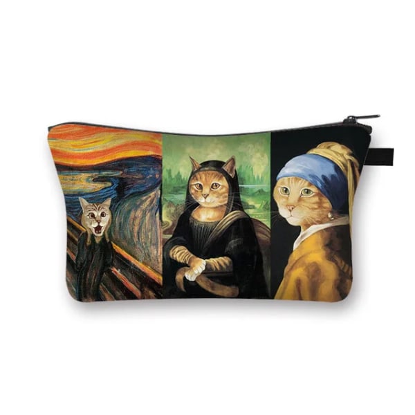 Söt Print Case Dam Sminkväskor Tecknad Kattunge Kosmetikväskor Flickor Förvaringsväska Rolig katt Cosplay Mona Lisa shzbmaot62