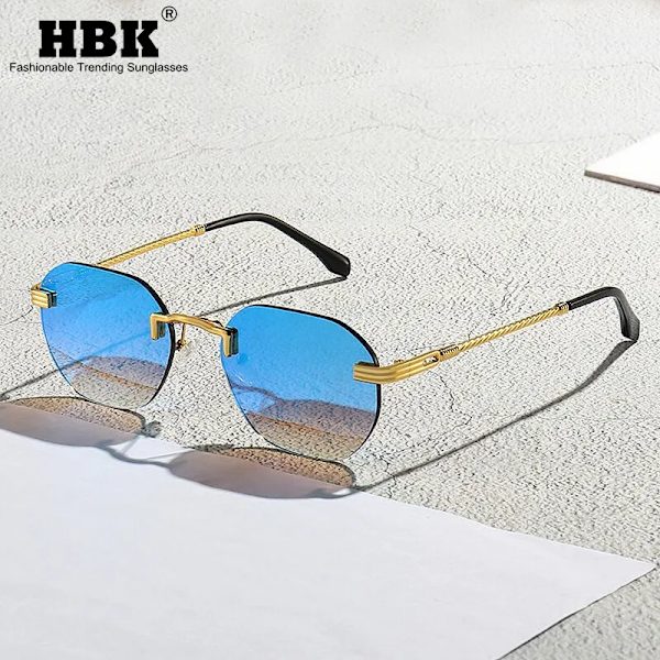 HBK Blue MIRROR Ramlös Guld Metall Dam Solglasögon Herr Kantlösa Bruna Solglasögon För Kvinnor Mode Nyanser Skärning Glasögon C35 Green Gradient As Photos Showing