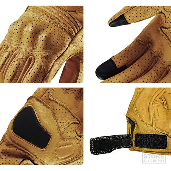 Andningsbara Motorcykelhandskar Äkta Läder Guantes Moto Motorcykel Vindtäta Cykel Racing Herr Dam Getläder Yellow M