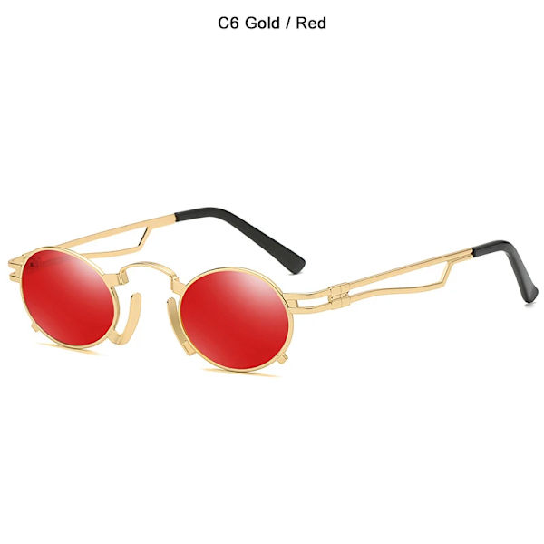 JackJad Metal Oval Båge Steampunk Gothic Vampire Solglasögon Unisex Retro 1980-talet UV400 Solglasögon Cosplay Styling Oculos De Sol C6 Gold Red UV400