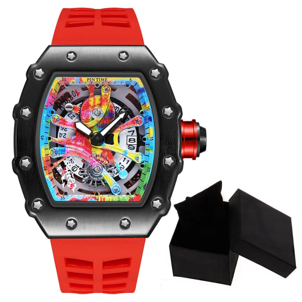 Modern design watch Sport lysande vattentät militärautomatisk watch för man pojkar Silikonrem Tonneau-urtavla QT336-2 with box