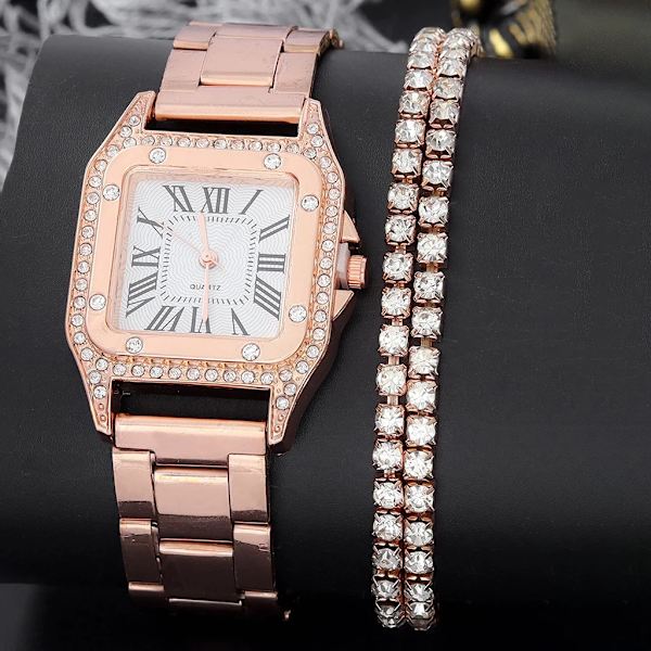 6/5/3PCS 2022 Lyx Damklockor Set Armband Armbandsur Mode Dam Quartz Watch Klänning Kvinnlig Klocka Montre Femme Relogio 3PCS Rose Gold