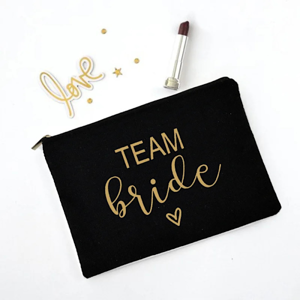 Team Bride Sminkväska Bachelorette Party Kosmetiska väskor Brudtärna Toalettartiklar Organizer Kvinnlig Förvaring Case Bröllopspresenter W01005-TBBK-D