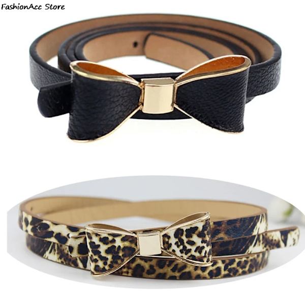 PU Läder Kvinnor Skinny Butterfly Rosett Midjebälte Dor Klänning smalt tunt midjeband Orange