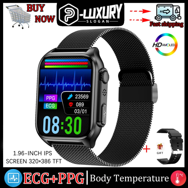 LYCKLIG EKG+PPG Smart Watch Män Laserbehandling av hypertoni Hyperglykemi Hyperlipidemi Puls Hälsosam Sport Smartwatch Black net