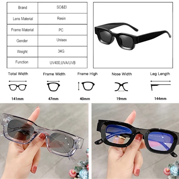 SO&EI Ins Populärt mode Små fyrkantiga polariserade solglasögon Dam Retro Punk Shades UV400 Män Trendiga solglasögon Transparent clear As the picture