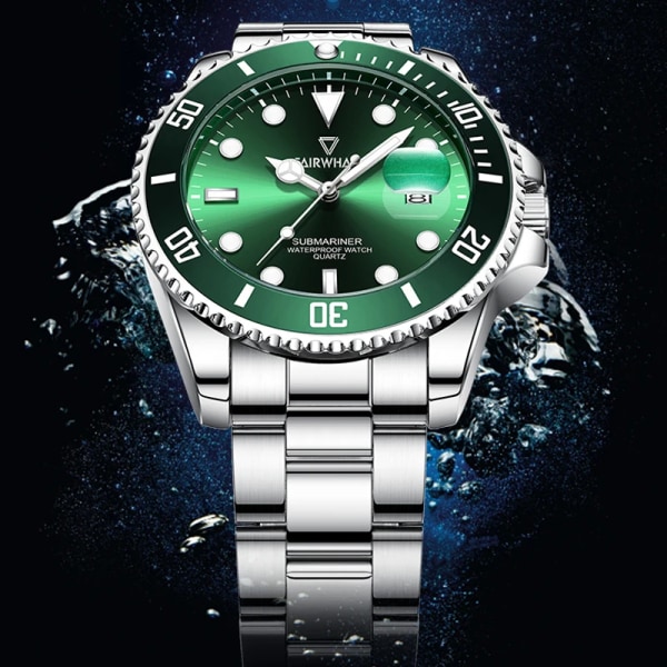 Mark Fairwhale Premiummärke Vattentät lysande datumvisning Watch Mode Quartz Armbandsur Lyxiga herrklockor green