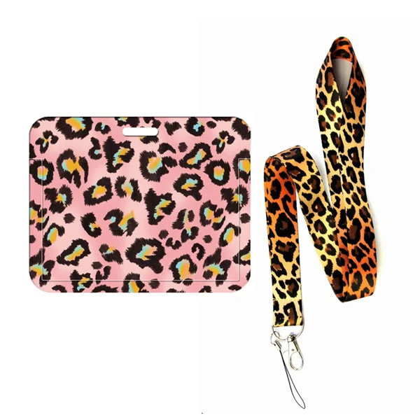 Mode print flickor visitkort student campus kort hängande hals väska Korthållare Lanyard ID-kort case Leopard card holder(.1462)