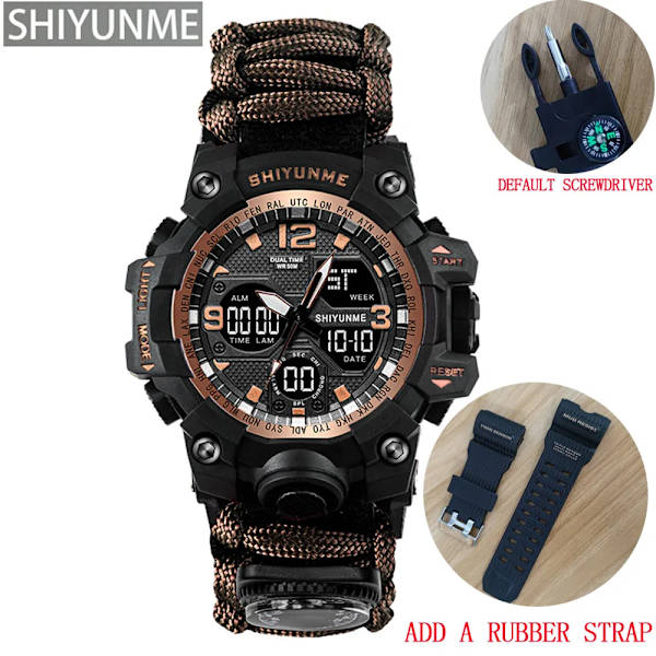 Utomhus Survival Military Watch Vattentät Multifunktionell Survival Kit Militär Taktisk Paracord Watch Compass Watch Rose with strap
