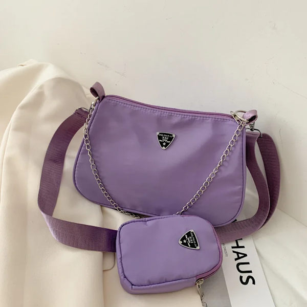 Nya Retro Crossbody-väskor för kvinnor Stil Halvmånekedja underarm Axelväskor Dam Högkvalitativa fyrkantiga solida väskor Purple