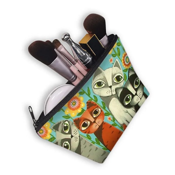 Söt Print Case Dam Sminkväskor Tecknad Kattunge Kosmetikväskor Flickor Förvaringsväska Rolig katt Cosplay Mona Lisa shzbmaot12