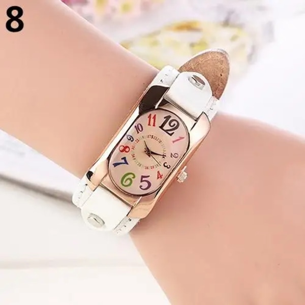 Vintage Casual Watch Alloy Urtavla Faux Läder Armband Avlångt case Analog Quartz Clock Dam Armbandsur Relojes Para Mujer White