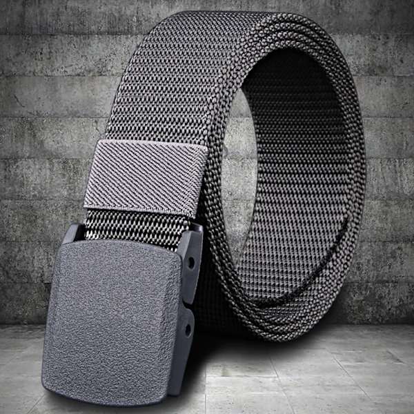 Plastspänne Nylon Canvas Bälte Herr Kvinnor Utomhusarbete, 1,5 tum brett metallfritt militärt taktiskt midjebälte Flygplatsvänligt Deep Gray 120cm