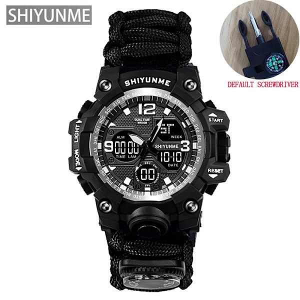 Utomhus Survival Military Watch Vattentät Multifunktionell Survival Kit Militär Taktisk Paracord Watch Compass Watch Black