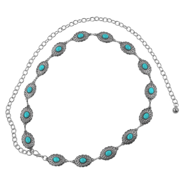 Kvinnor Kappklänning Turkos Concho Casual Party Justerbar längd Tillbehör Presentkedja Bälte Midja Elegant Mode Rostskyddad Silver