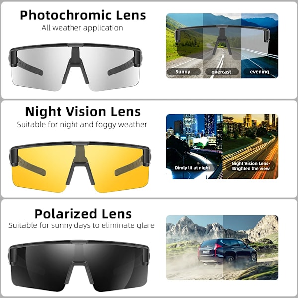 WEST BIKING Myopic Polarized Square Solglasögon Män Photochromic Cykling Passform över glasögon Köra Fiske Glasögon Cykelglasögon Blue x Night Vision