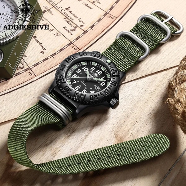 ADDIES Topp Militär Nylon Sportklockor Herr Lyx Vattentät Lysande Quartz Watch Man Klocka Relogio Masculino Steel strap with box
