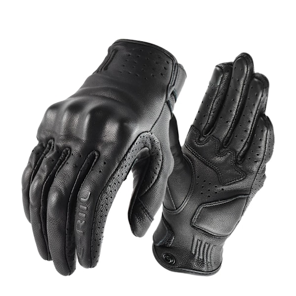 Retro Gula Äkta Läder Motorcykelhandskar Motorcykel Cafe Racer Handskar Pekskärm Motorcykeltillbehör Moto Handskar Utrustning Black M