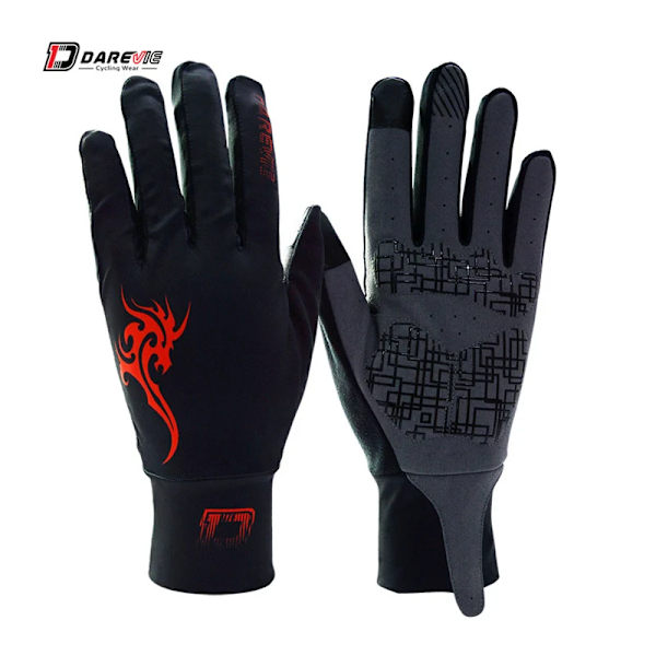 DAREVIE Hela Långa Cykelhandskar Skärm Touch Finger Cykelhandskar Stötsäker Pad Cykelhandskar Lång midja Andningsbar cykelhandske Black Red XL