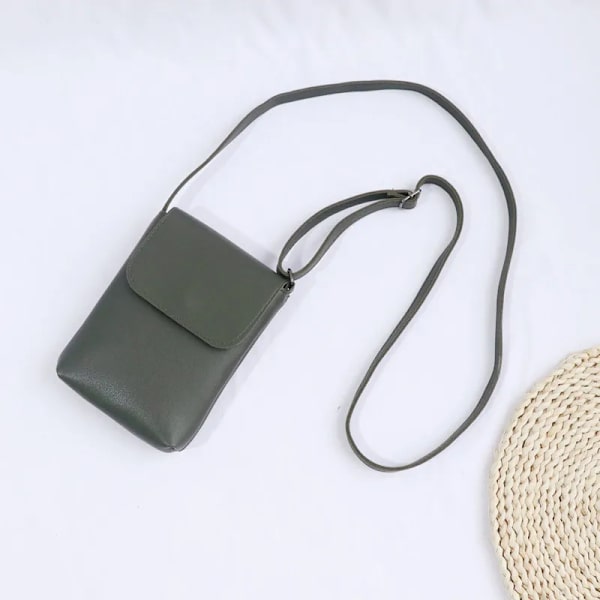 Flap Crossbody-väskor Dam Mini PU-läder axelväskor och handväskor för flickor Damtelefon Enkel solid designerväska 9-2659 Green