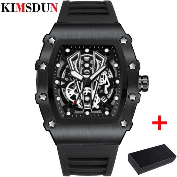 2023 Business Herrklockor Toppmärke Luxury Big Dial Vattentät Creative Black Quartz Tonneau Armbandsur för män Montre Homme 2022 bull black box