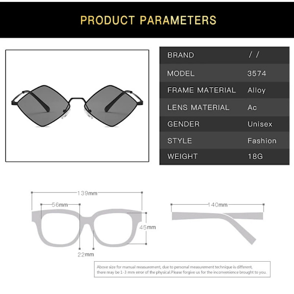 Solglasögon Dam Metall Rhombus Solglasögon Irregular Vintage Small Frame Goggle Uv400 Dam Oculos Gafas De Sol black AS