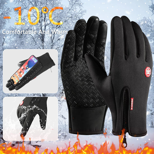 Män Vinter Vattentäta Cykelhandskar Utomhussport Skidlöpning Motorcykel Pekskärm Fleecehandskar Halkfria Varma Hela fingrar Upgrade Light blue 2XL