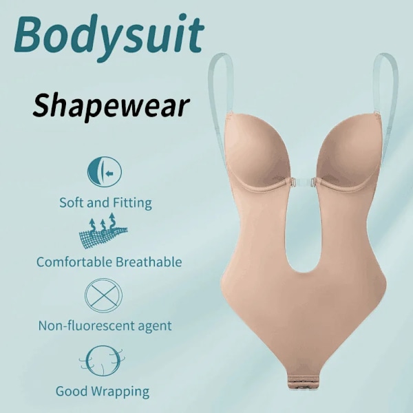 Kroppskorsett Tight Djup V osynlig axelrem Magband BH Jumpsuit Fajas Reductoras Y Modeladoras Mujer Double-sided (skin) L 36