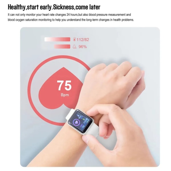 Smart Watch Kids Bluetooth Fitness Tracker Macaron Smartwatch för män Kvinnor Blodtryckssmart armband för Android IOS gray