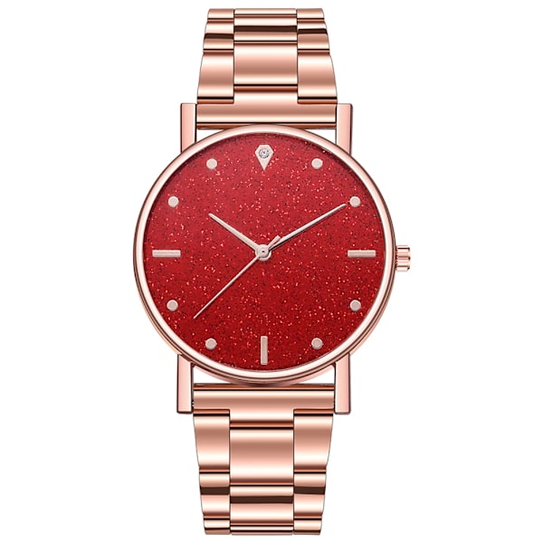 Svart Watch 2023 Toppmärke Lyx Stjärnhimmel Dam Rostfritt stålband Analog Quartz Armbandsur för 01 RoseGold-Red