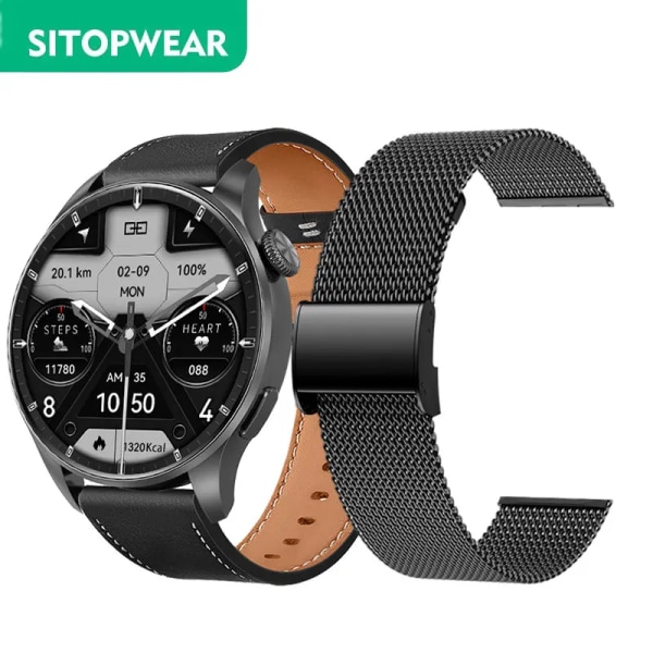 SITOPWEAR Business Smart Watch NFC Smartwatch för män Bluetooth Samtal Sport Fitness Tracker Hälsomonitor Trådlös laddning With Steel Strap(.1185)