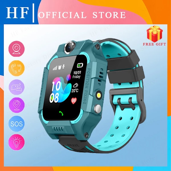 Barn Smart Watch Ny Sim-kort Smartwatch för barn SOS LBS Ring Telefon Kamera Röstchatt Foto Vattentät Pojkar Flickor Present Q19 W19-360 Green Hebrew language
