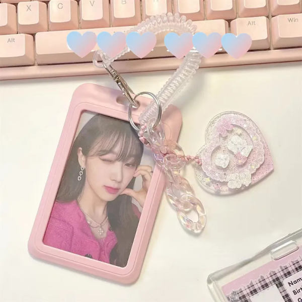 Kawaii Baby Blue Milk Rosa Fotokortshållare Kredit-ID Bankkort Bildskärmshållare Busskort Case Pendel Red Love buckle
