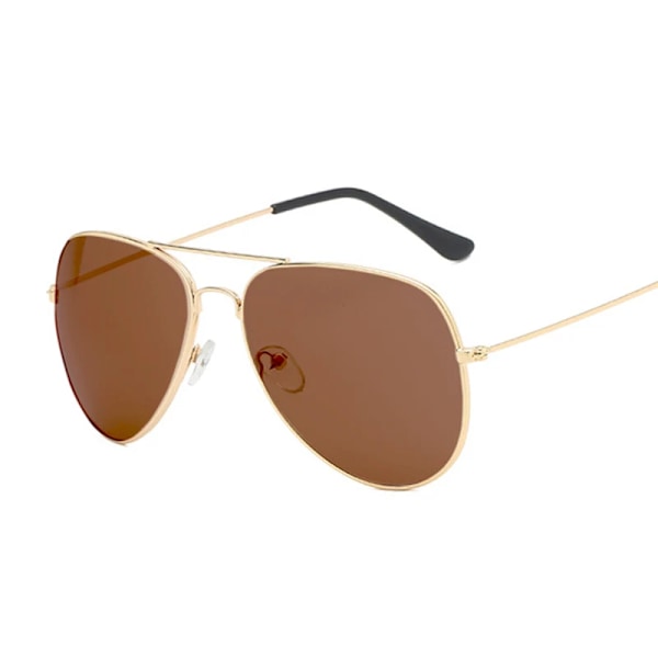 Klassiska Pilot Solglasögon Kvinna Mode Märke Designer Solglasögon Man Mans Färgglad Spegel Flyg Metallram Köra Oculos Gold Brown