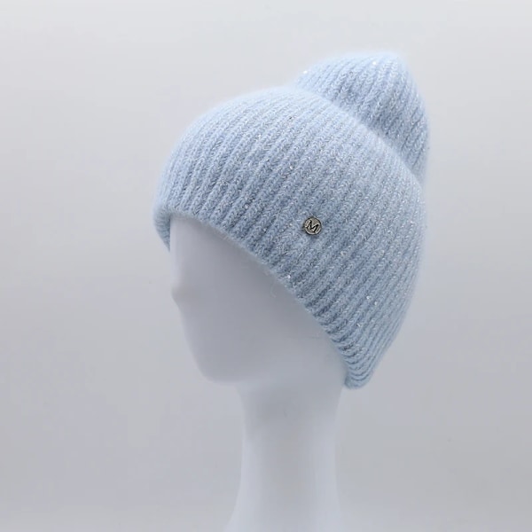 Ins Solid Shiny Color Beanies SkulliesLetter Kvinna Fluffig Vinterhatt För Matchande Varm Mjuk Present letter logo08