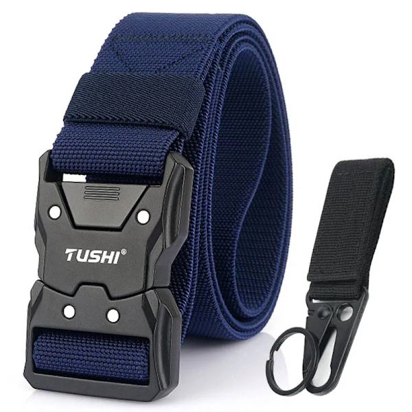 VATLTY Quick Release Elastiskt bälte Herr Hård legering Spänne Stark Äkta Nylon Dam Stretchbälte Utomhussport Arbetsbälte Hane Navy blue set(.917) 95CM(.917)
