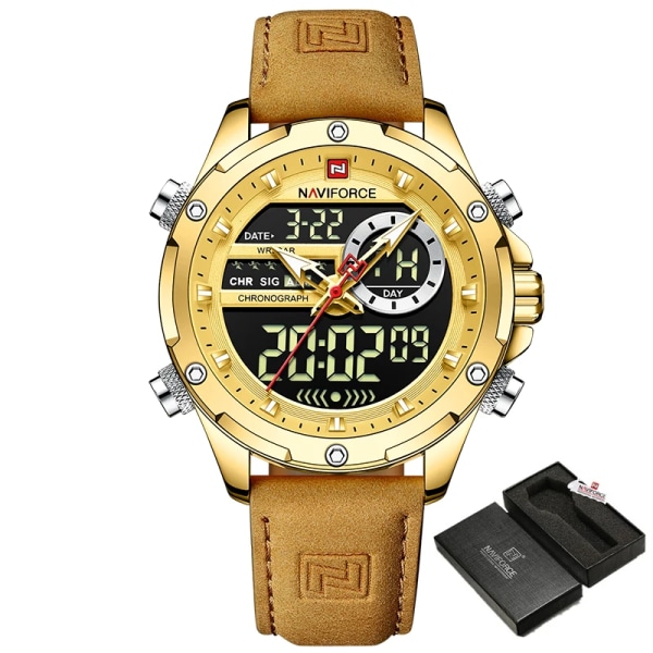 Nya NAVIFORCE klockor Herr Lyxmärke Militär Sport Watch Chronograph Quartz Vattentät Watch Läder Herrklocka G G With Box