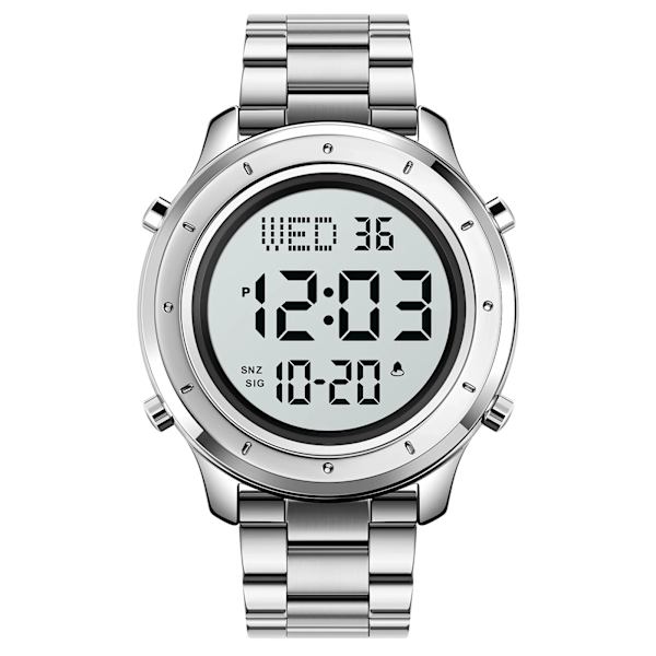 SKMEI LED Light Stoppur Sportklockor Herr Multifunktion 3Bar Vattentät Countdown Calendar Digital Armbandsur reloj hombre Steel Strap 6